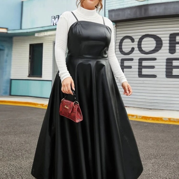 SHEIN Dresses & Skirts - maxi dress, Faux leather, goth cami straps